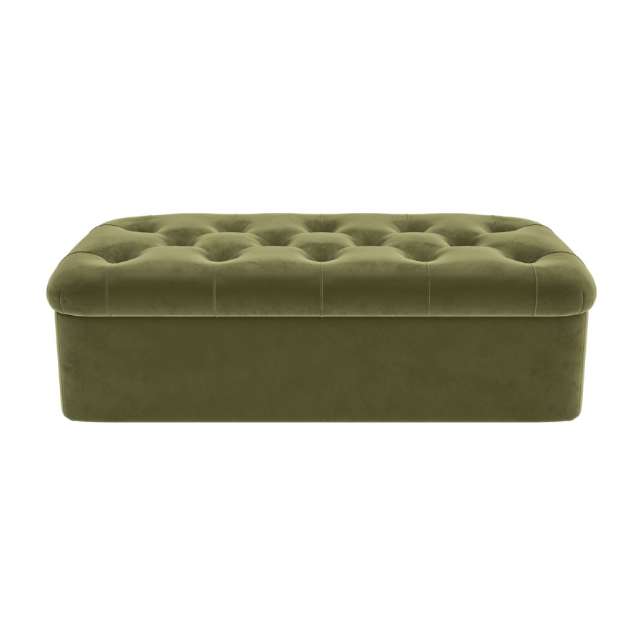 Large Olive Green Velvet Bed Footstool - Myles