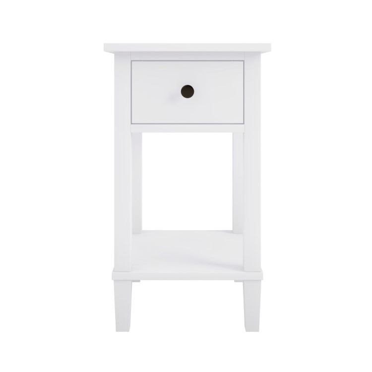 Kids White Wooden Bedside Table with Drawer and Shelf - Marlowe