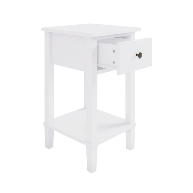 Kids White Wooden Bedside Table with Drawer and Shelf - Marlowe