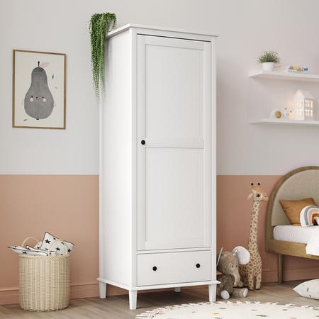 Kids White Single Wardrobe with Drawer Marlowe Furniture123