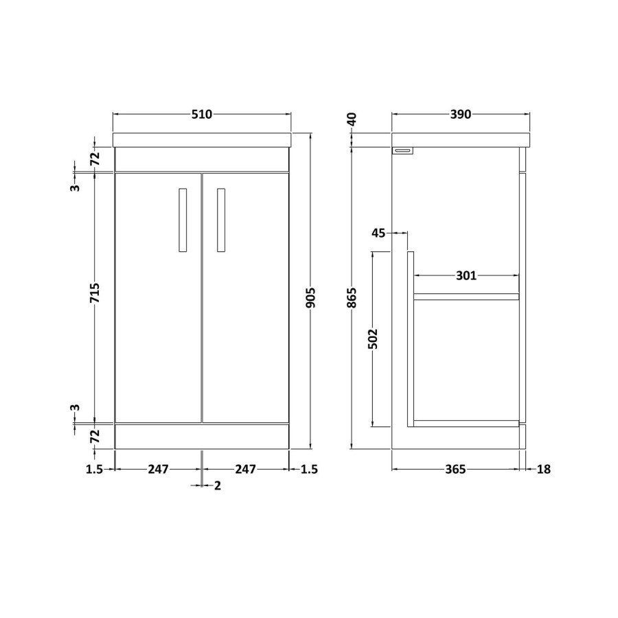 Hudson Reed Grey 2 Door Bathroom Vanity Unit & Basin - W500mm