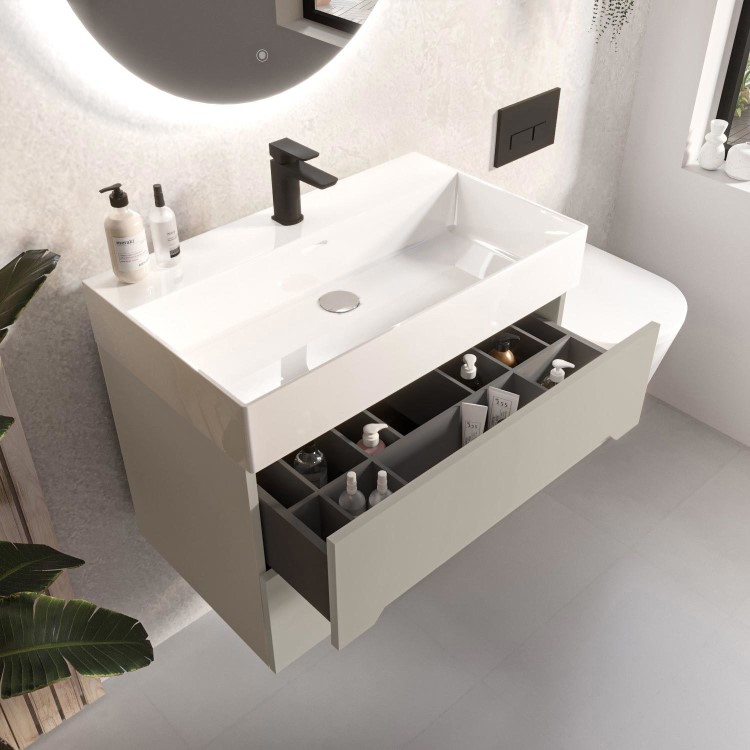 800mm Taupe Wall Hung Vanity Unit with Basin - Morella