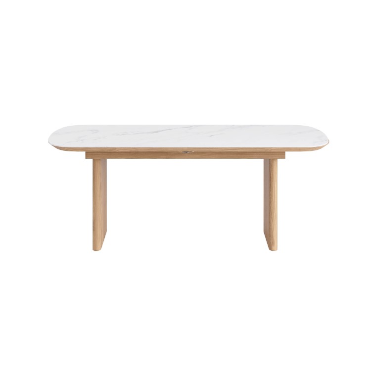 Ceramic and Oak Extendable Dining Table and 6 Brass Detail Oak Curved Dining Chairs - Marian