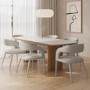 Ceramic and Oak Extendable Dining Table Set with 6 Beige Real Leather Chairs - Seats 6 - Marian