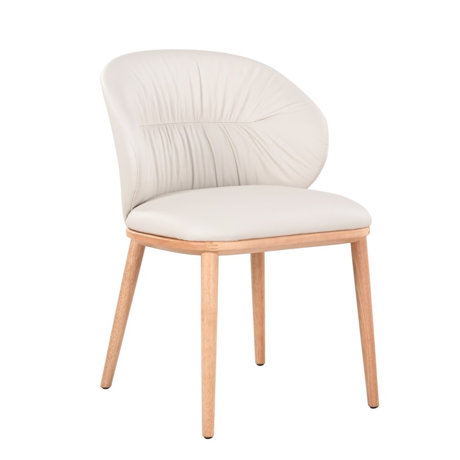 Set of 6 Cream Real Leather Dining Chairs with Oak Legs - Eren