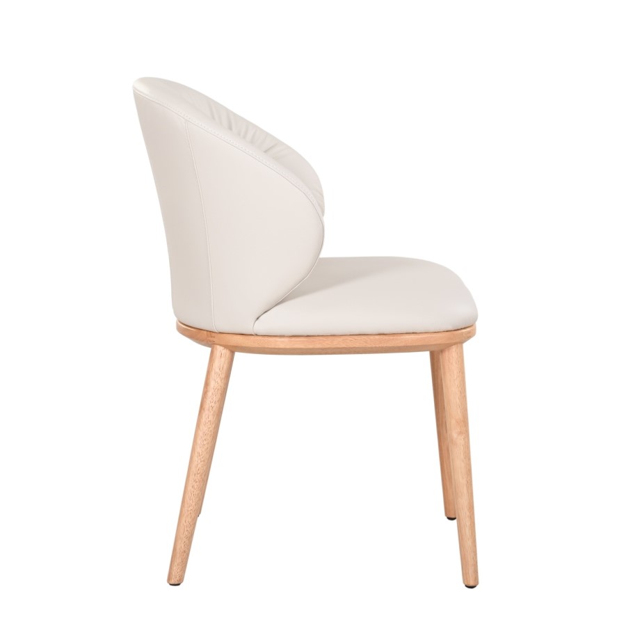 Cream Real Leather Dining Chair with Oak Legs - Eren