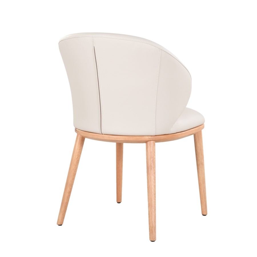 Set of 6 Cream Real Leather Dining Chairs with Oak Legs - Eren