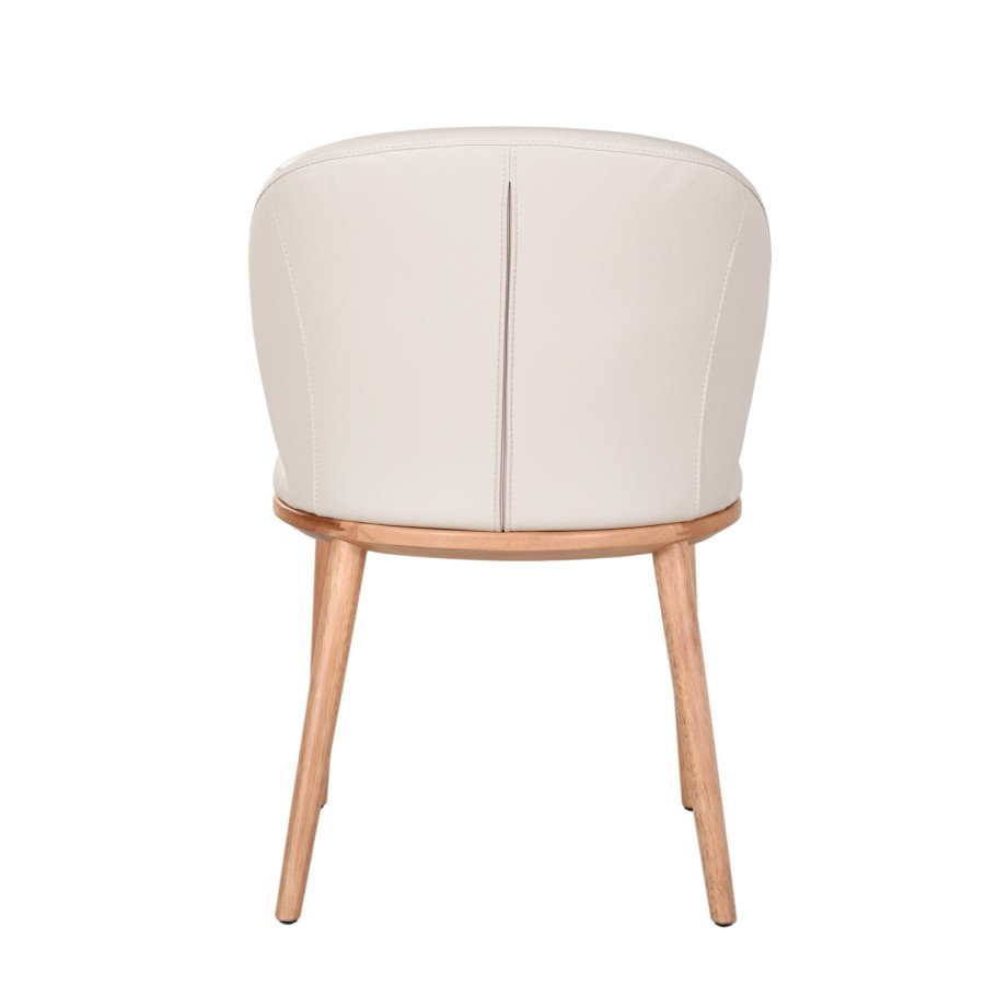 Cream Real Leather Dining Chair with Oak Legs - Eren