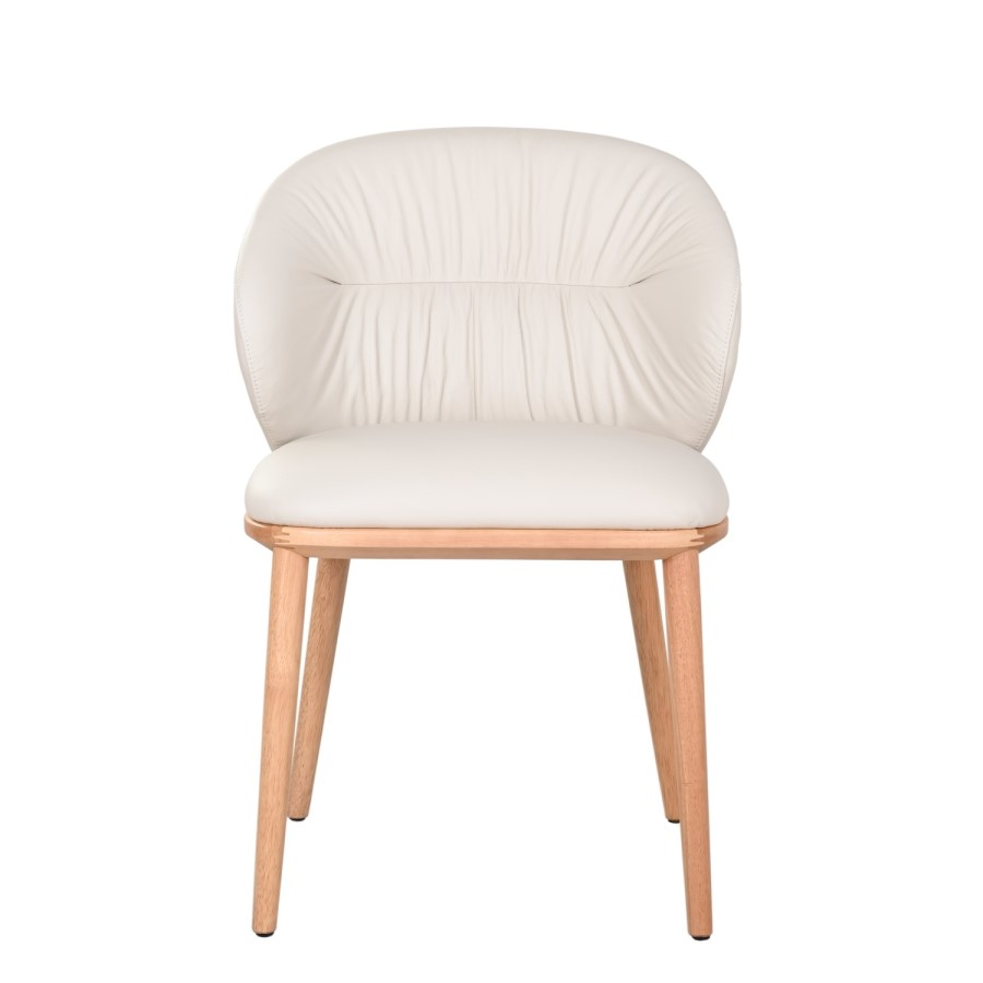 Set of 6 Cream Real Leather Dining Chairs with Oak Legs - Eren