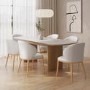 Ceramic and Oak Extendable Dining Table Set with 6 Cream Real Leather Chairs - Seats 6 - Marian