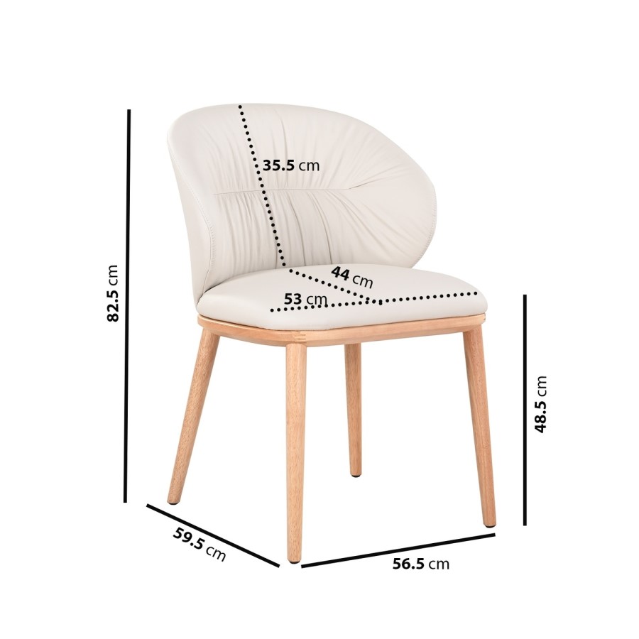 Set of 6 Cream Real Leather Dining Chairs with Oak Legs - Eren