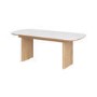 Ceramic and Oak Extendable Dining Table Set with 6 Beige Real Leather Chairs - Seats 6 - Marian