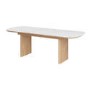 Ceramic and Oak Extendable Dining Table Set with 6 Beige Real Leather Chairs - Seats 6 - Marian