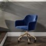 Marley Blue Velvet Bedroom Swivel Chair with Gold Base