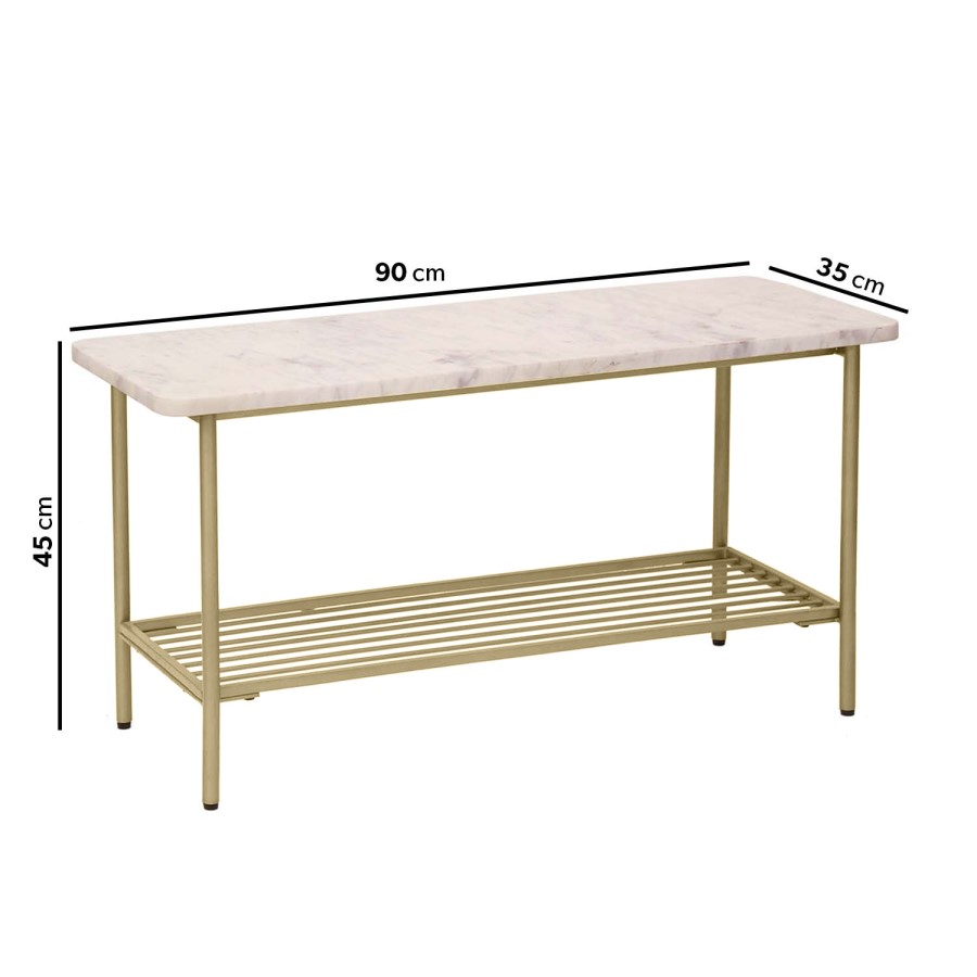 Marble Shoe Storage Bench with 2 Gold Wall Shelves -  Martina