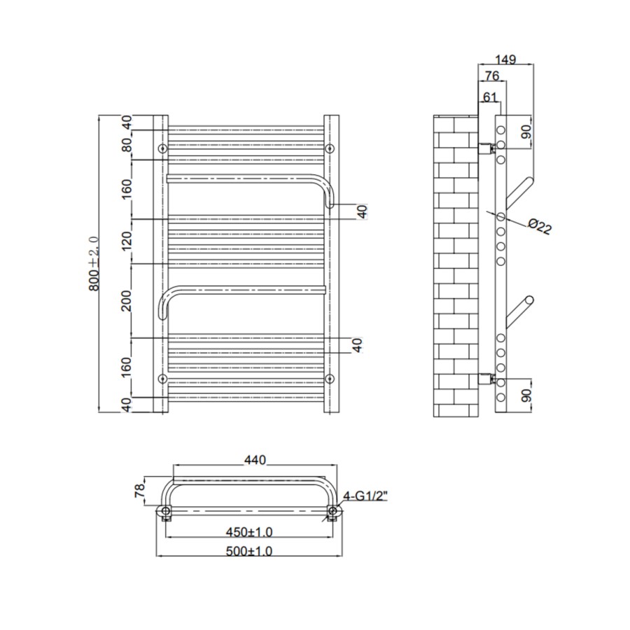 Black Towel Radiator 800 x 500mm - Nazco