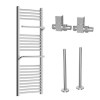 Chrome Towel Radiator 1200 x 500mm with Pipe Kit and Straight Valves - Nazco
