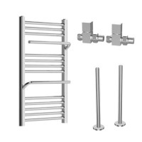 Chrome Towel Radiator 800 x 500mm with Pipe Kit and Straight Valves – Nazco
