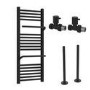 Black Towel Radiator 1000 x 500mm with Pipe Kit and Straight Valves – Nazco