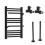 Black Towel Radiator 650 x 500mm with Pipe Kit and Straight Valves - Nazco
