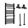 Black Towel Radiator 800 x 500mm with Pipe Kit and Straight Valves – Nazco