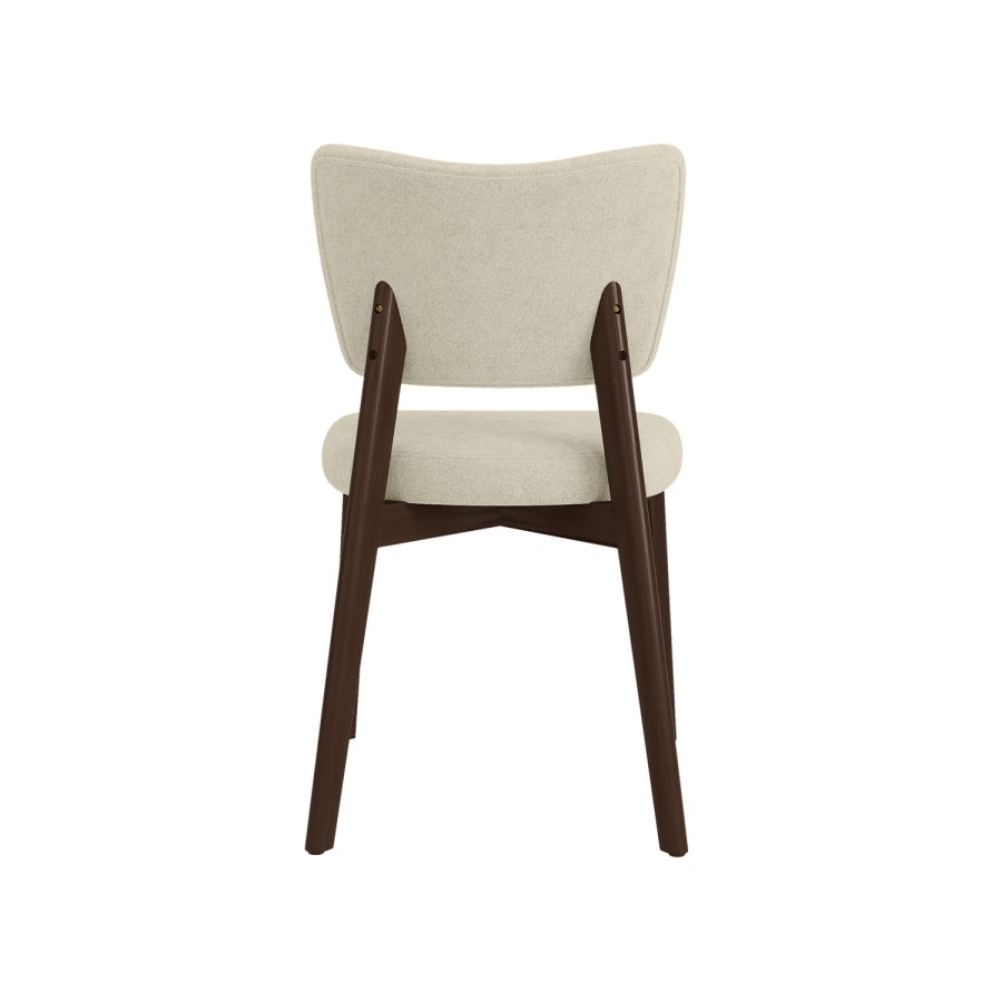 Set of 6 Beige Upholstered Dining Chairs with Walnut Legs - Greta