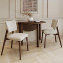 BUN/NELL001/100835 Dark Wood Folding Dining Table Set with 2 Beige Fabric Curved Back Dining Chairs - Nell