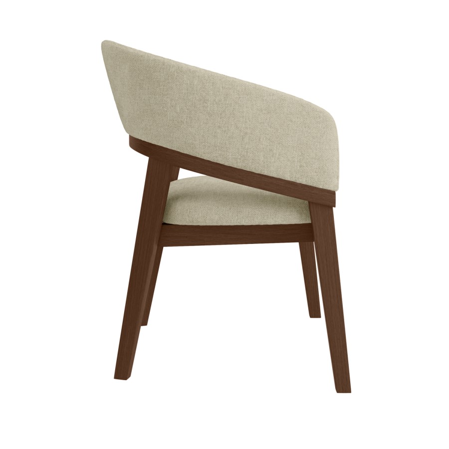 Set of 4 Walnut & Beige Upholstered Curved Dining Chairs - Owen