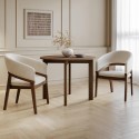 BUN/NELL001/96903 Small Walnut Drop Leaf Extendable Dining Table Set with 2 Upholstered Beige Chairs - Seats 2 - Nell