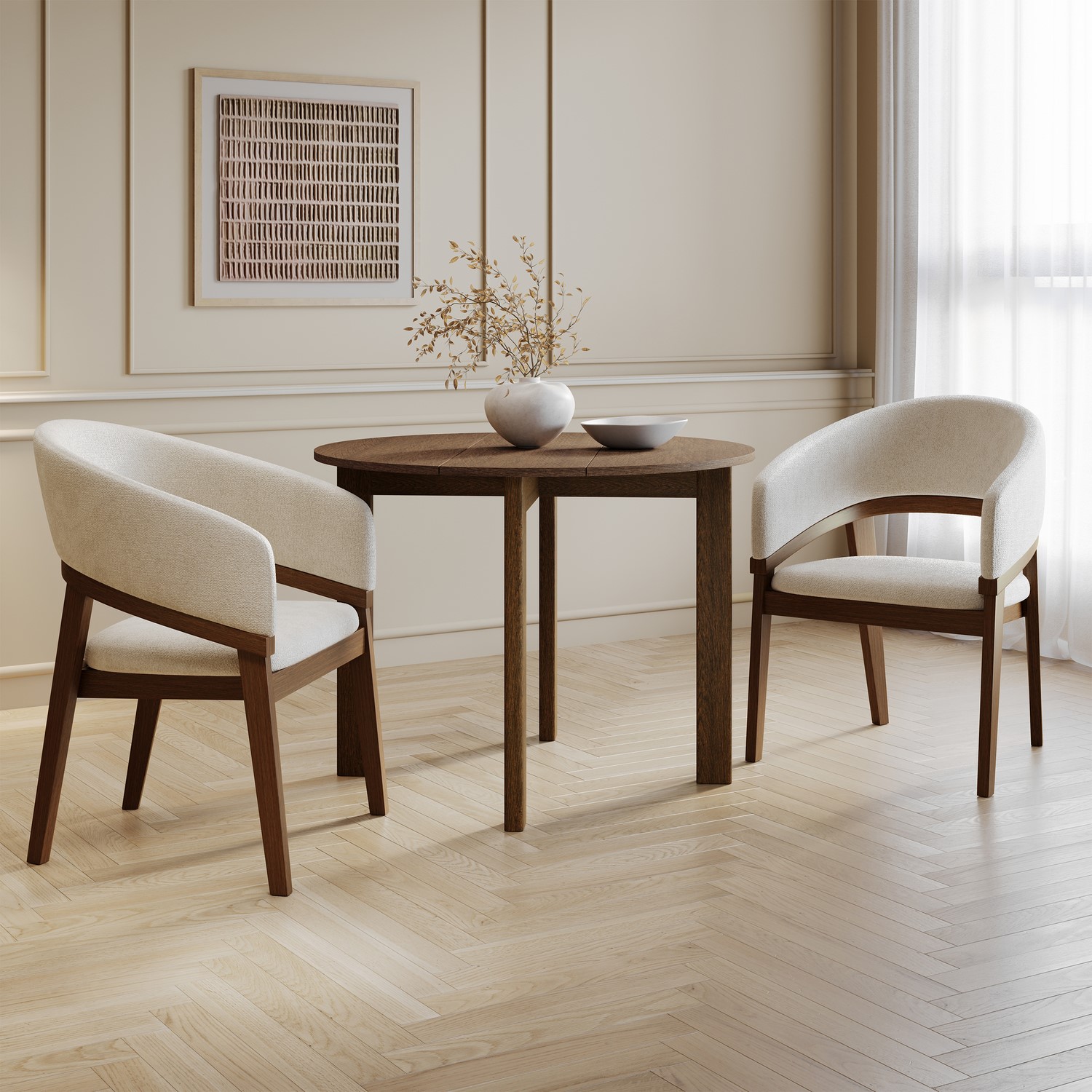 Small Walnut Drop Leaf Extendable Dining Table Set 2 Upholstered Chairs Seats 2