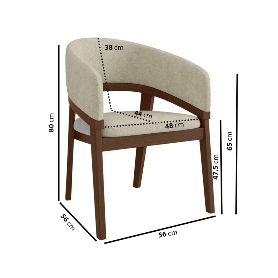Set of 4 Walnut & Beige Upholstered Curved Dining Chairs - Owen