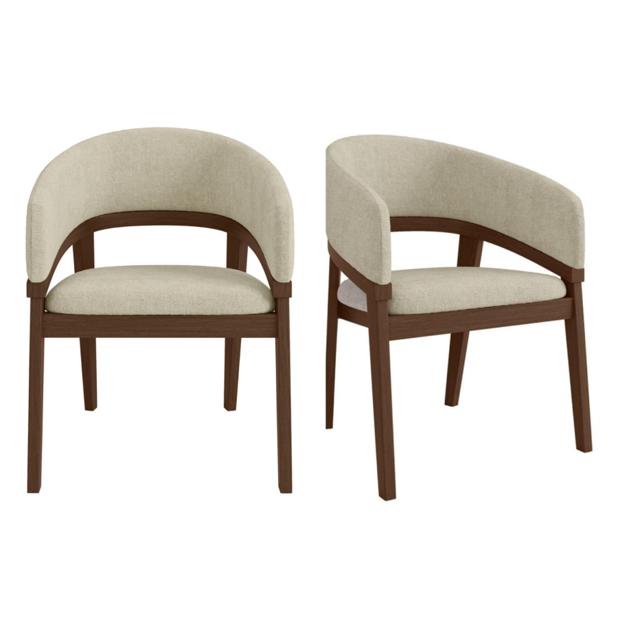 Round Walnut Dining Table Set with 4 Dark Wood Cut Out Curved Dining Chairs - Owen