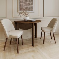 Small Walnut Drop Leaf Extendable Dining Table Set with 2 Upholstered Taupe Chairs - Seats 2 - Nell Small Walnut Drop Leaf Extendable Dining Table Set with 2 Upholstered Taupe Chairs - Seats 2 - Nell