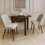 Small Walnut Drop Leaf Extendable Dining Table Set with 2 Upholstered Taupe Chairs - Seats 2 - Nell