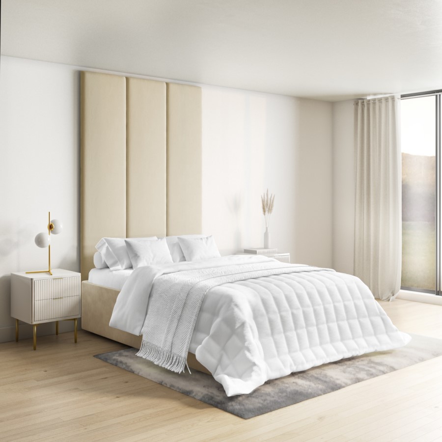 ONLY OPENED - Upholstered Wall-Mounted Headboard Panels in Beige Velvet - Double - Neve