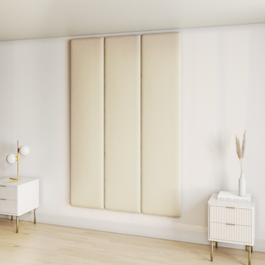 ONLY OPENED - Upholstered Wall-Mounted Headboard Panels in Beige Velvet - Double - Neve