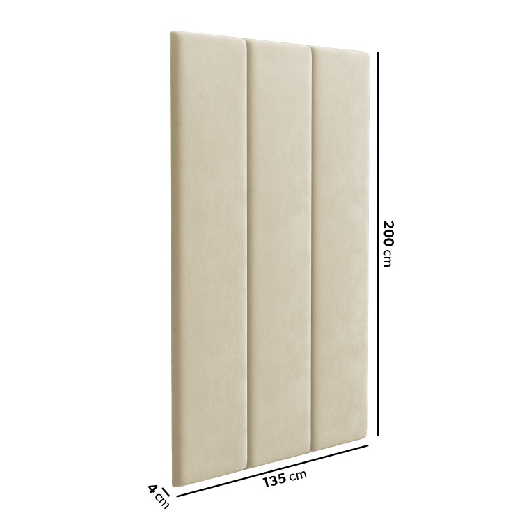 Upholstered Wall-Mounted Headboard Panels in Beige Velvet - Double - Neve