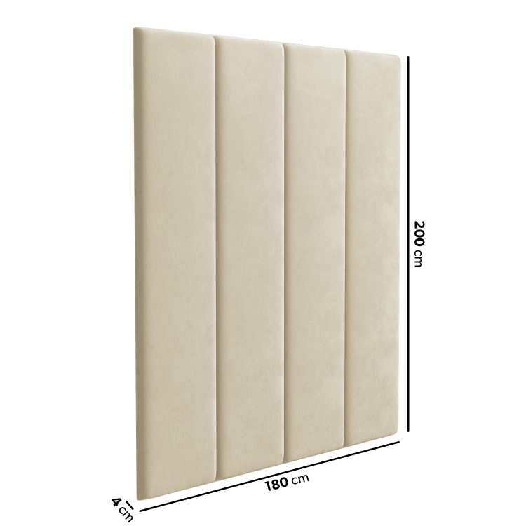 Upholstered Wall-Mounted Headboard Panels in Beige Velvet - King and Super King Size - Neve