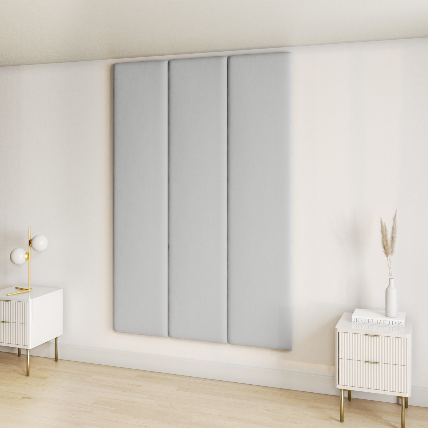 Upholstered Wall-Mounted Headboard Panels in Grey Velvet - Double ...