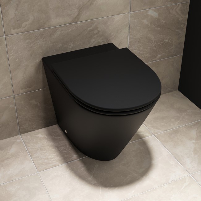 Matt Black Back to Wall Rimless Toilet with Soft Close Seat - Newport