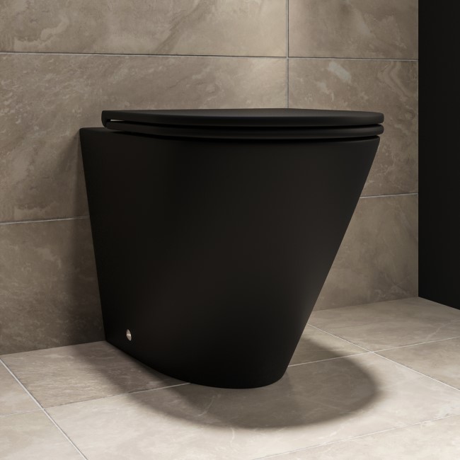 Matt Black Back to Wall Rimless Toilet with Soft Close Seat - Newport