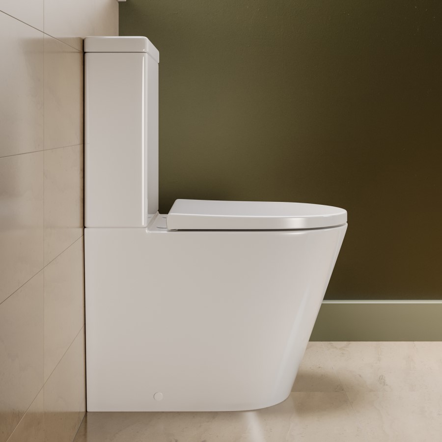 Close Coupled Rimless Closed Back Short Projection Toilet with Black Button and Tornado Flush - Newport