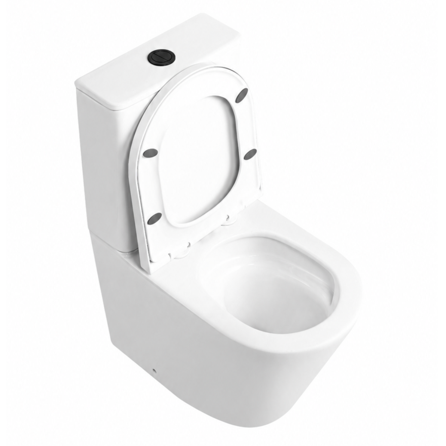 Close Coupled Rimless Closed Back Short Projection Toilet with Black Button and Tornado Flush - Newport
