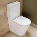 BUN/NEWCBPANGW/100647 Close Coupled Rimless Closed Back Short Projection Toilet with Brushed Brass Button and Tornado Flush - Newport