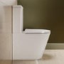 Close Coupled Rimless Closed Back Short Projection Toilet with Brushed Brass Button and Tornado Flush - Newport