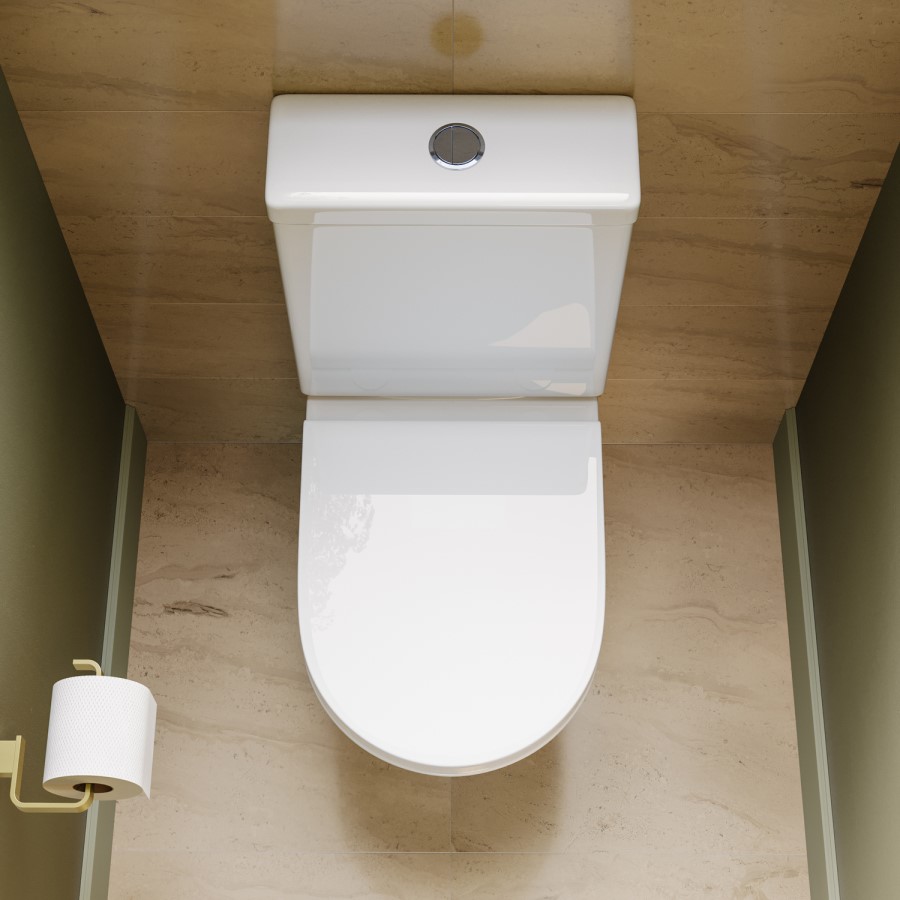 Close Coupled Rimless Closed Back Short Projection Toilet with Chrome Button and Tornado Flush - Newport