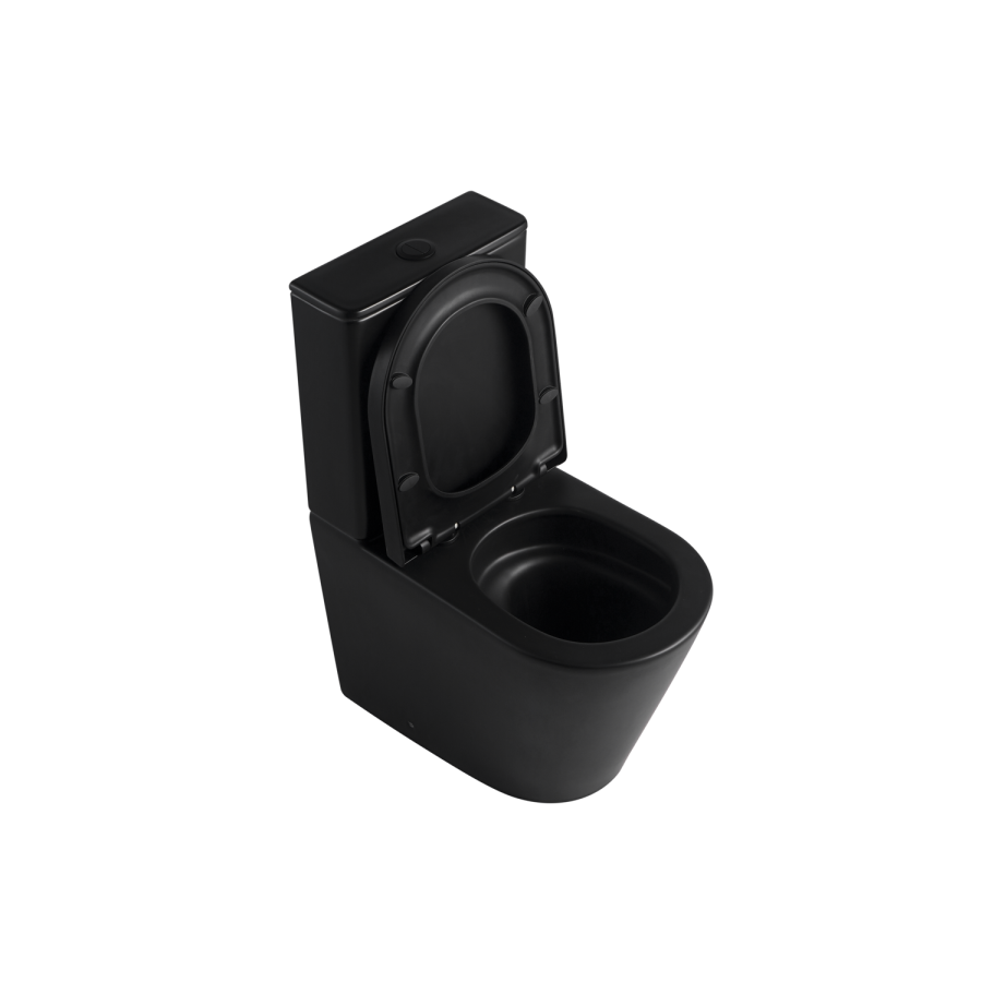 Matt Black Close Coupled Rimless Closed Back Short Projection Toilet with Chrome Button and Tornado Flush - Newport