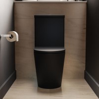Matt Black Close Coupled Rimless Closed Back Short Projection Toilet with Chrome Button and Tornado Flush - Newport