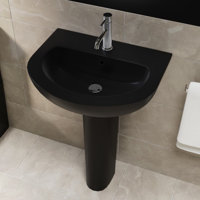 Matt Black Modern Pedestal Basin 550mm - Newport 