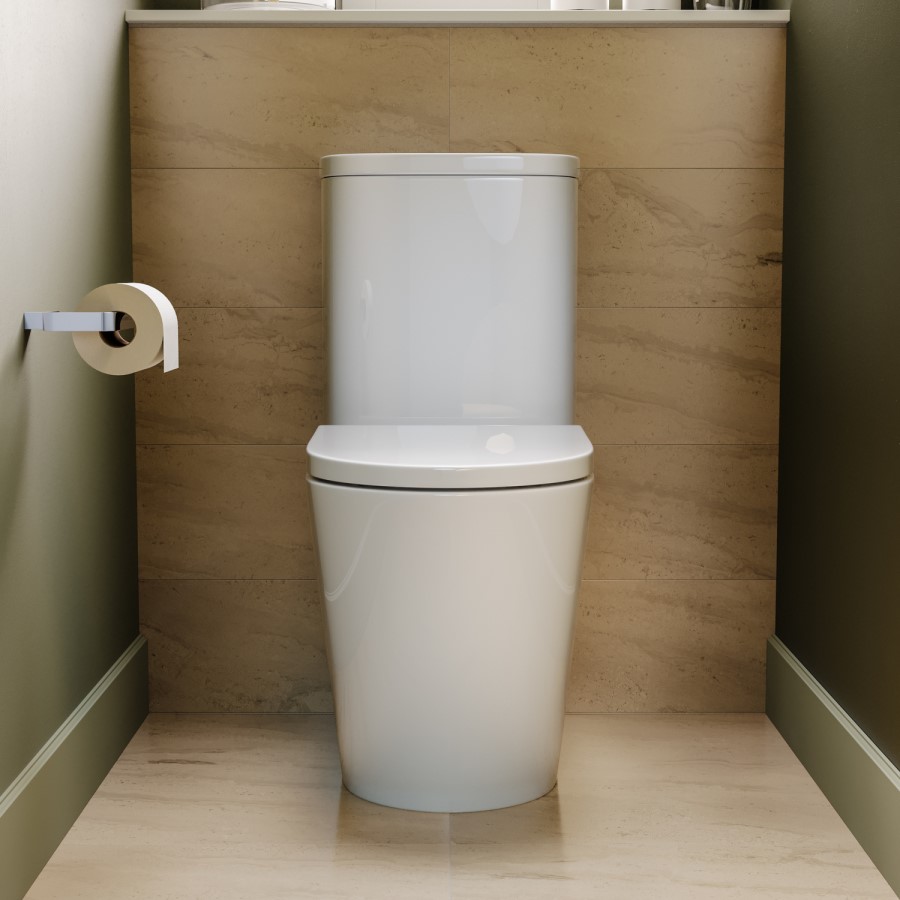 Close Coupled Rimless Open Back Short Projection Toilet with Black Button and Tornado Flush - Newport